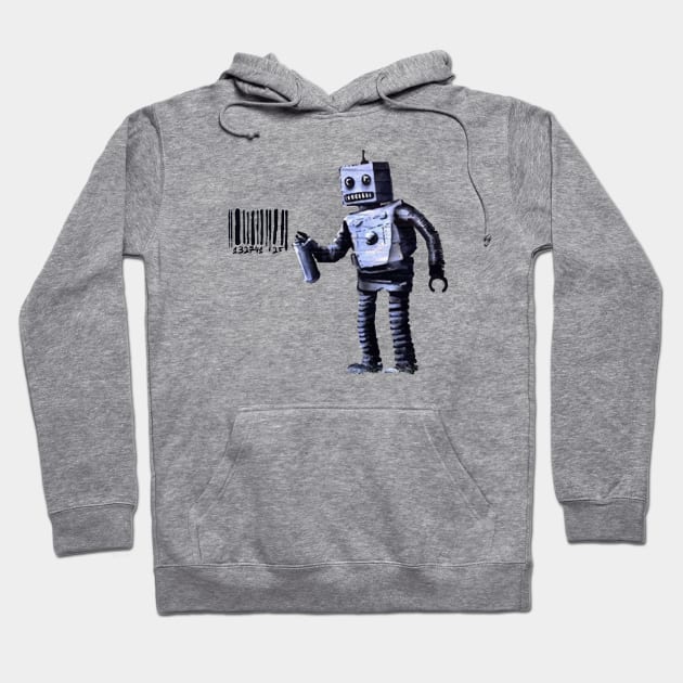 BANKSY Robot Spray Painting Barcode Hoodie by inkstyl